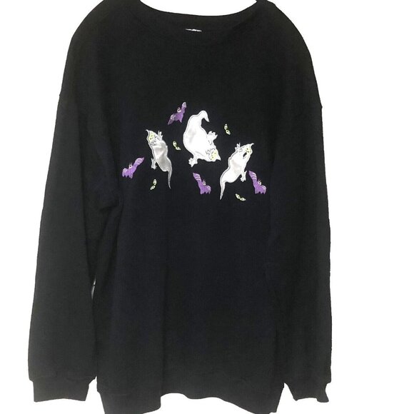 VTG Carreau Halloween Ghosts Pullover Sweater Sweatshirt Women L Applique Y2K - Picture 1 of 7